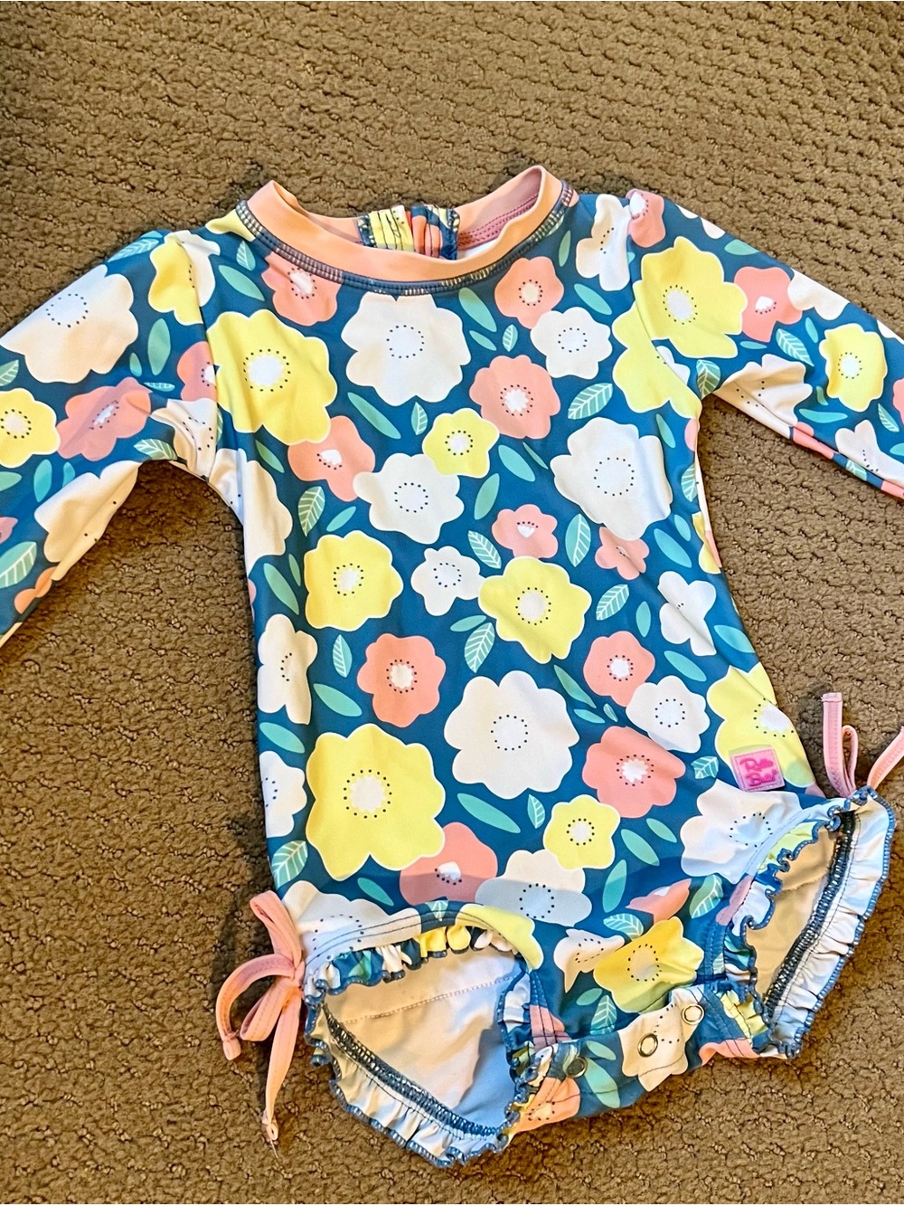 Toddler Floral Long-Sleeve Rash Guard Swimsuit - Blue/Yellow/Pink